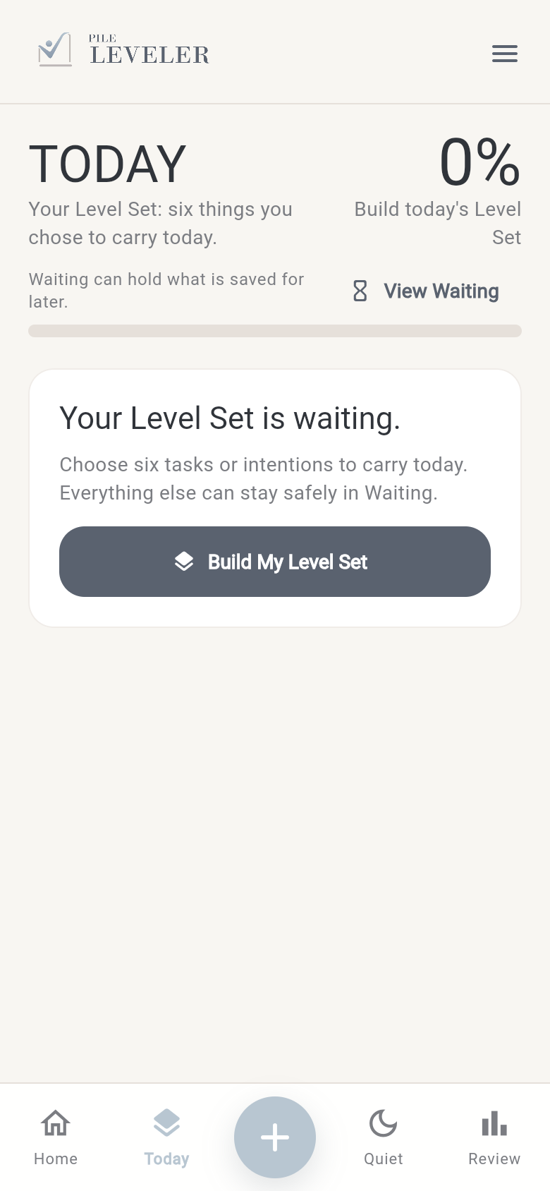 Pile Leveler Today screen showing the Level Set area