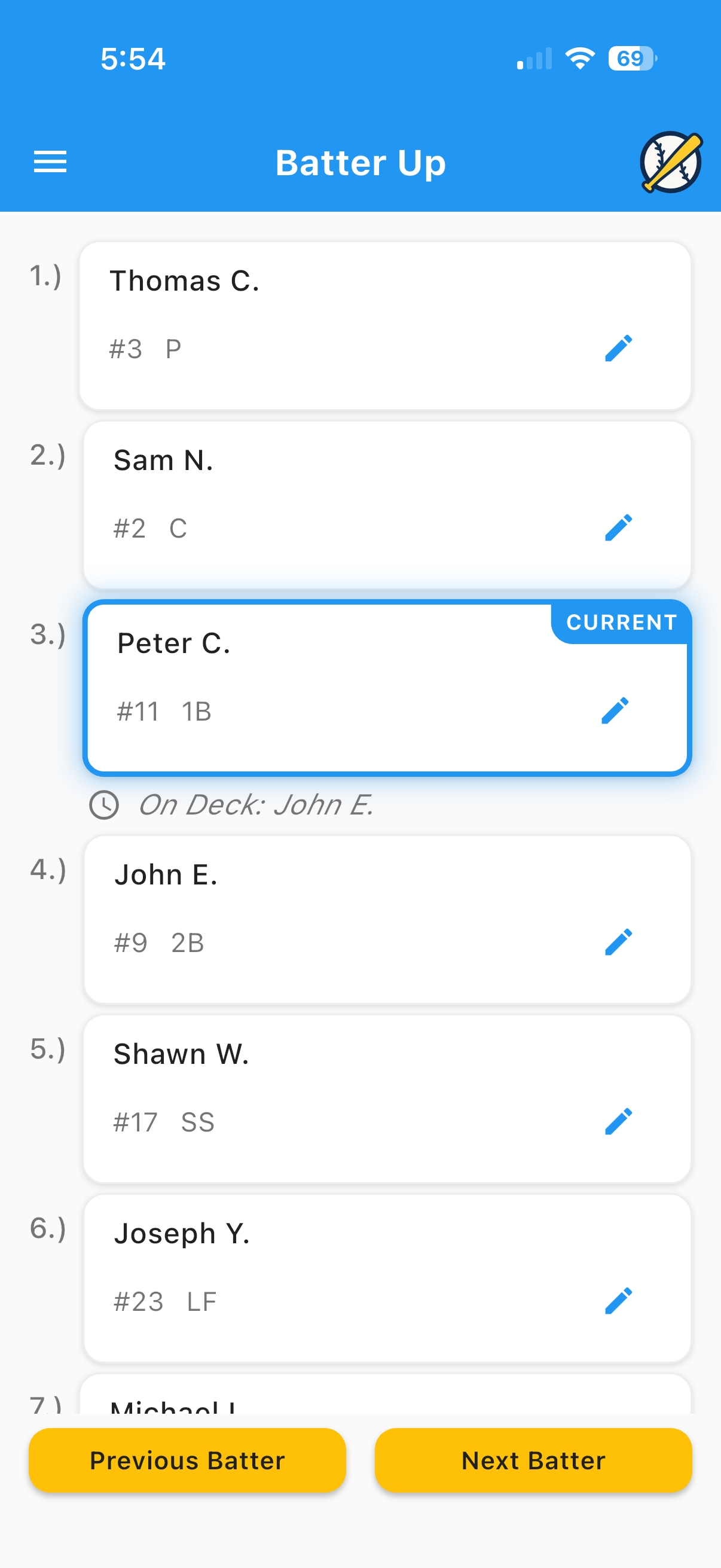 Lineup view screen